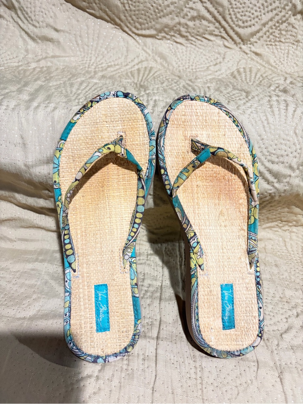 Vera Bradley Teal & Cream Patterned Flip Flop Sandals